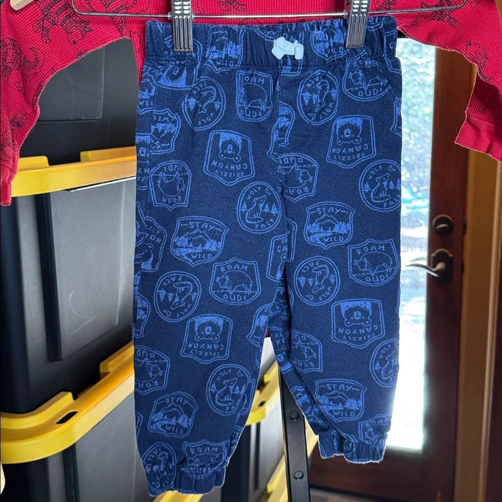 Carter’s Red Thermal Henley Bodysuit & Blue Animal Jogger Pants Set | 24 Months